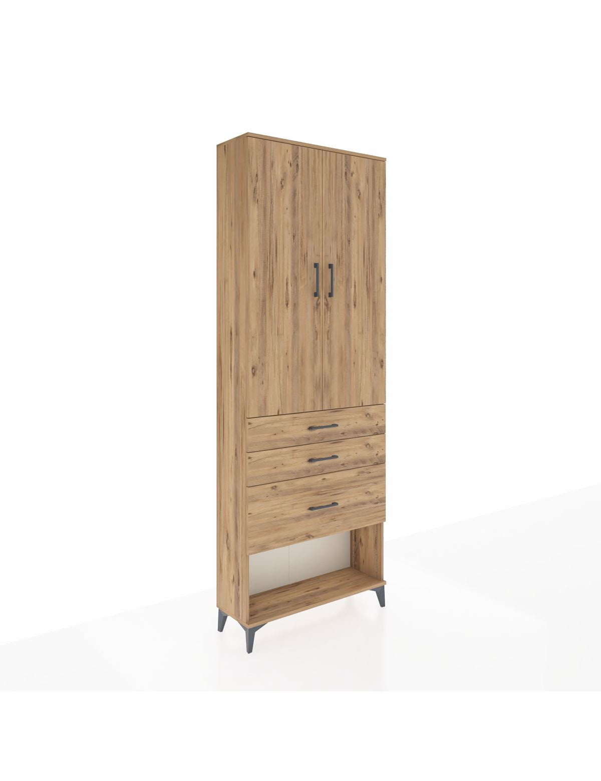 Arges Dolap 3 Raflı 3 Çekmeceli 2 Kapaklı 88x30x243 Çam-Çam