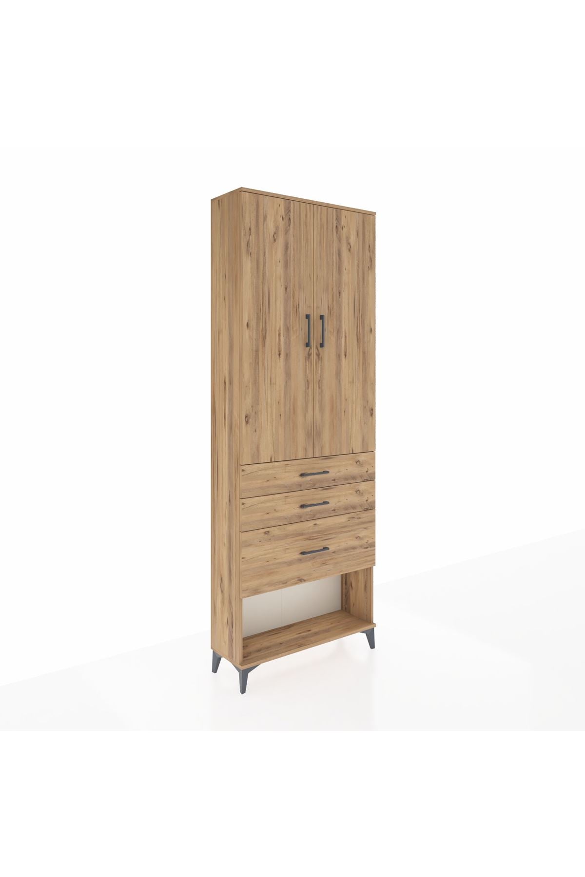 Arges Dolap 3 Raflı 3 Çekmeceli 2 Kapaklı 88x30x243 Çam-Çam