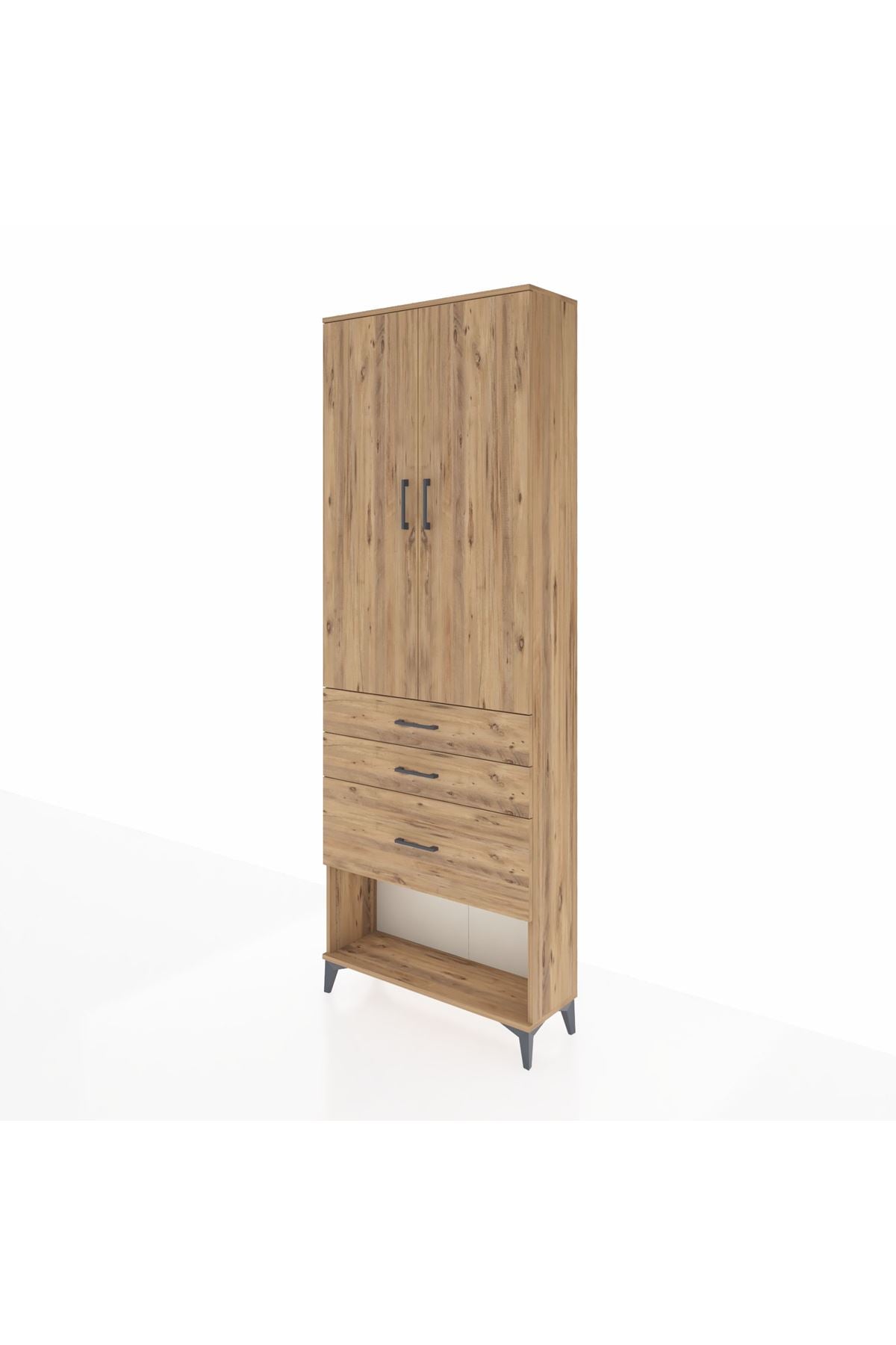 Arges Dolap 3 Raflı 3 Çekmeceli 2 Kapaklı 88x30x243 Çam-Çam