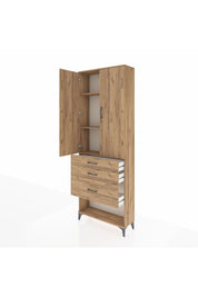 Arges Dolap 3 Raflı 3 Çekmeceli 2 Kapaklı 88x30x243 Çam-Çam