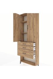 Arges Dolap 3 Raflı 3 Çekmeceli 2 Kapaklı 88x30x243 Çam-Çam