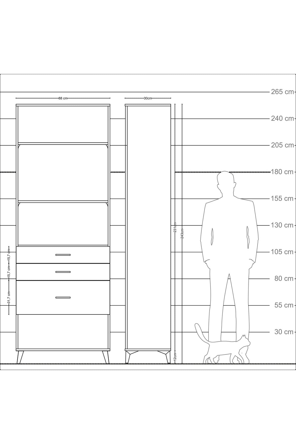 Arges Dolap 3 Raflı 3 Çekmeceli 88x30x243 Aytaşı-Antrasit