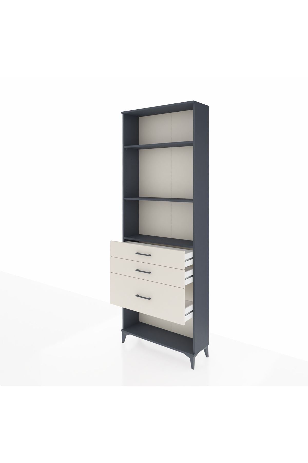 Arges Dolap 3 Raflı 3 Çekmeceli 88x30x243 Antrasit-Aytaşı