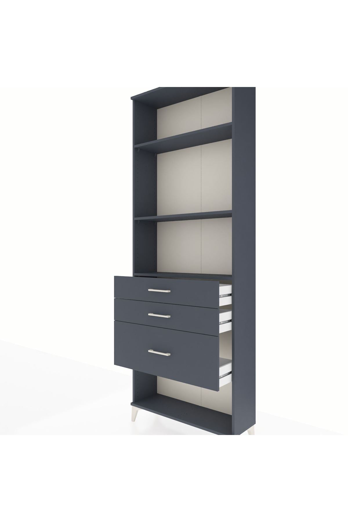 Arges Dolap 3 Raflı 3 Çekmeceli 88x30x243 Antrasit-Antrasit