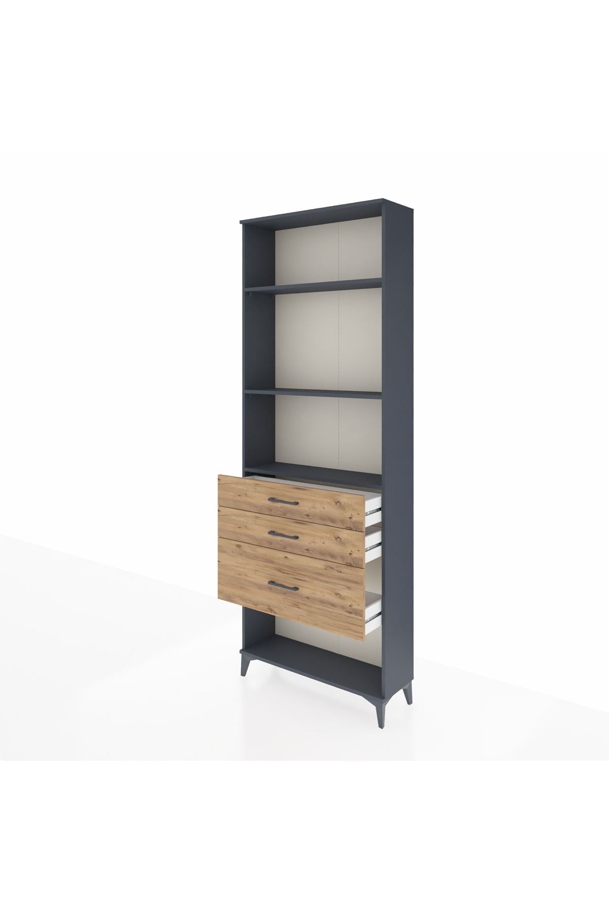 Arges Dolap 3 Raflı 3 Çekmeceli 88x30x243 Antrasit-Çam