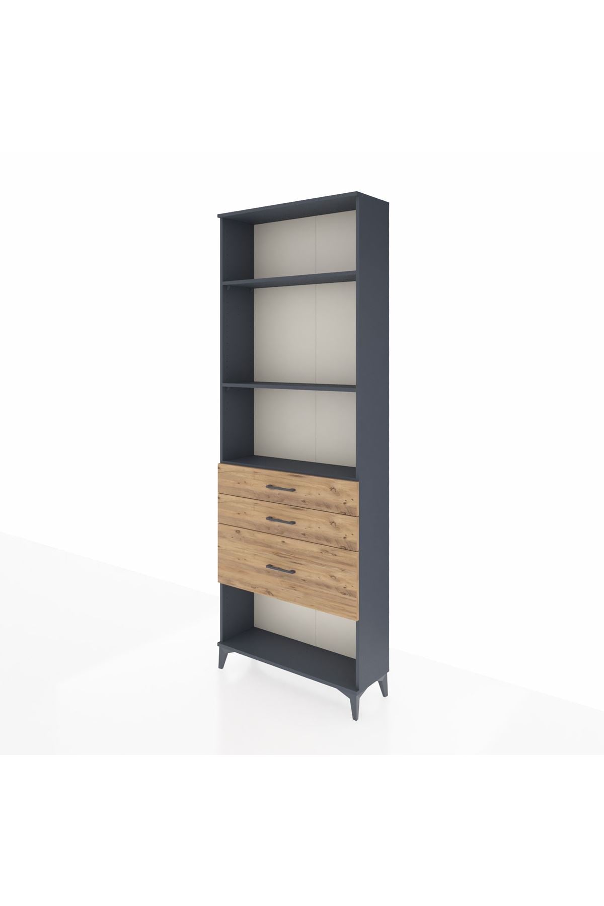 Arges Dolap 3 Raflı 3 Çekmeceli 88x30x243 Antrasit-Çam