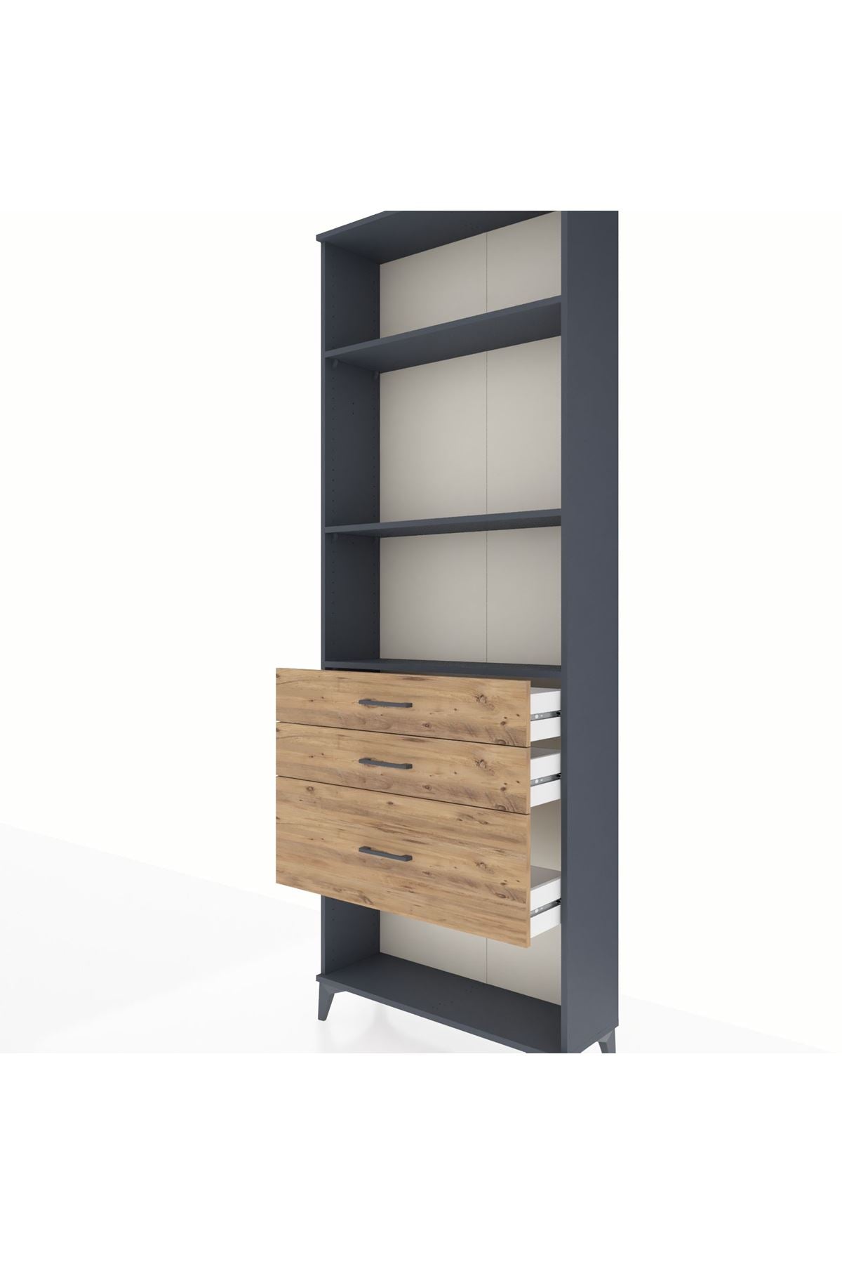 Arges Dolap 3 Raflı 3 Çekmeceli 88x30x243 Antrasit-Çam