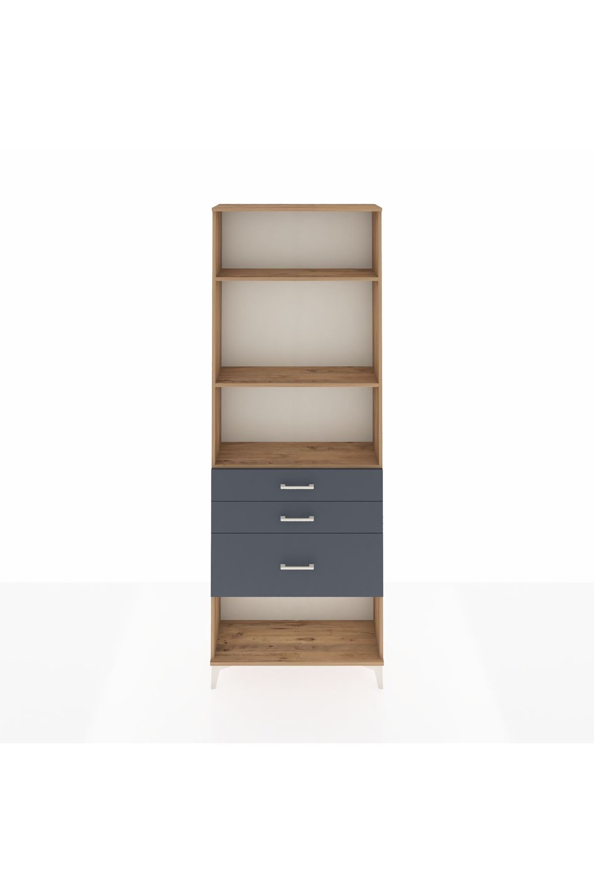 Arges Dolap 3 Raflı 3 Çekmeceli 88x30x243 Çam-Antrasit