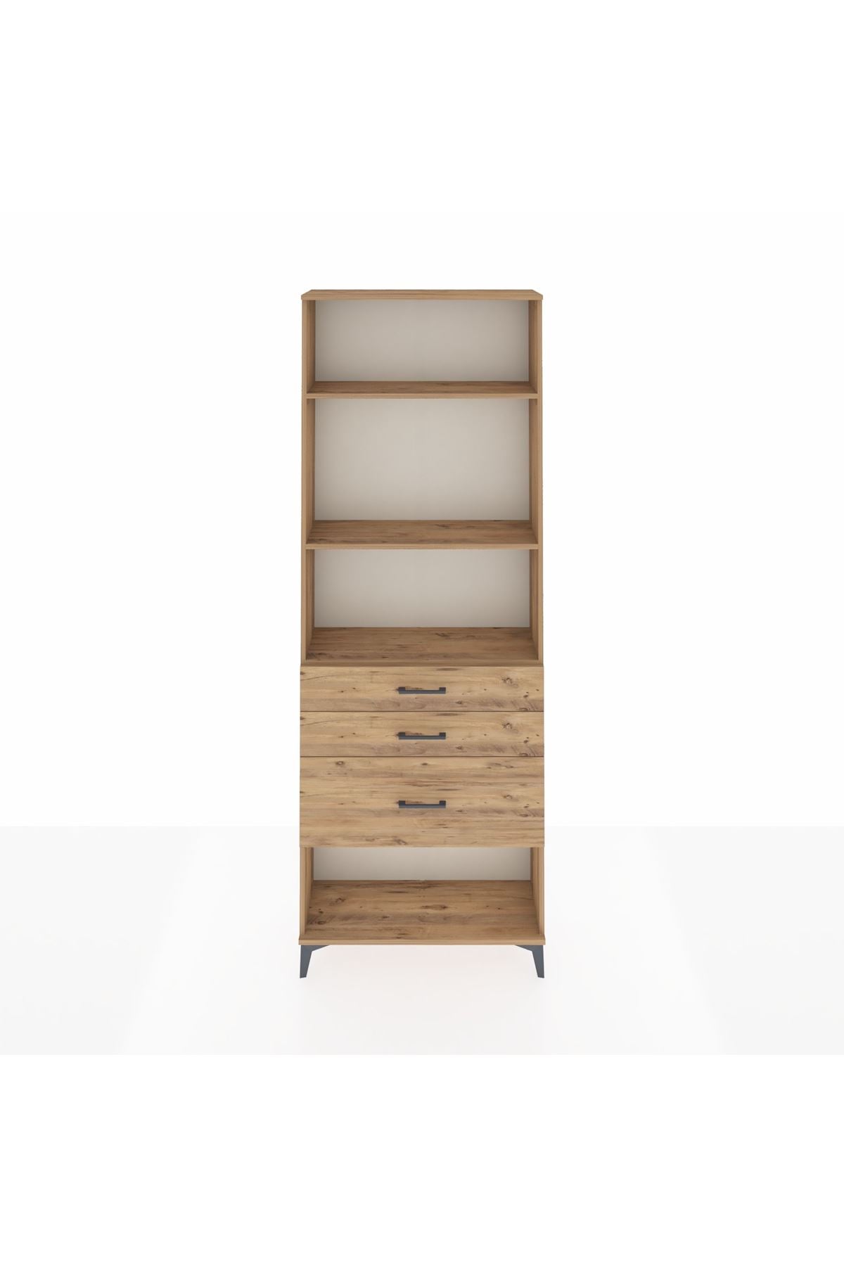 Arges Dolap 3 Raflı 3 Çekmeceli 88x30x243 Çam-Çam