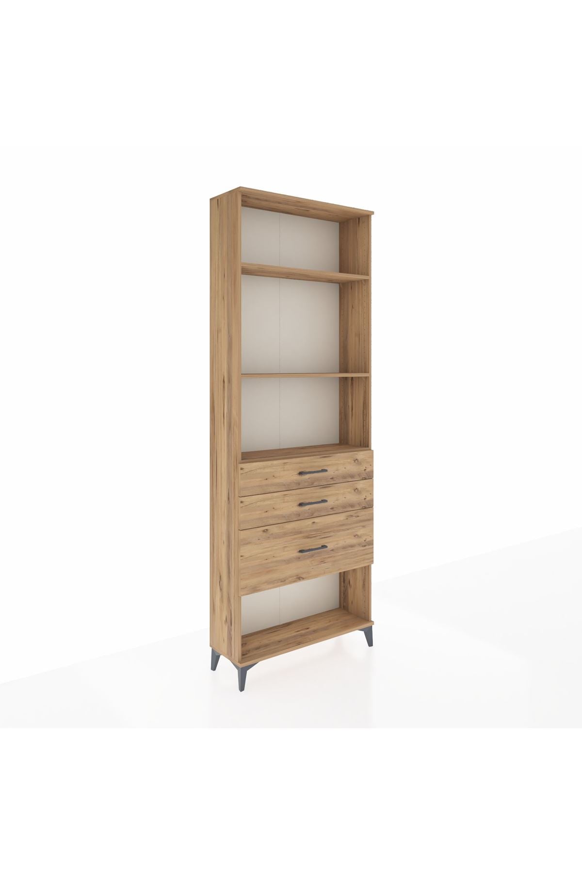 Arges Dolap 3 Raflı 3 Çekmeceli 88x30x243 Çam-Çam