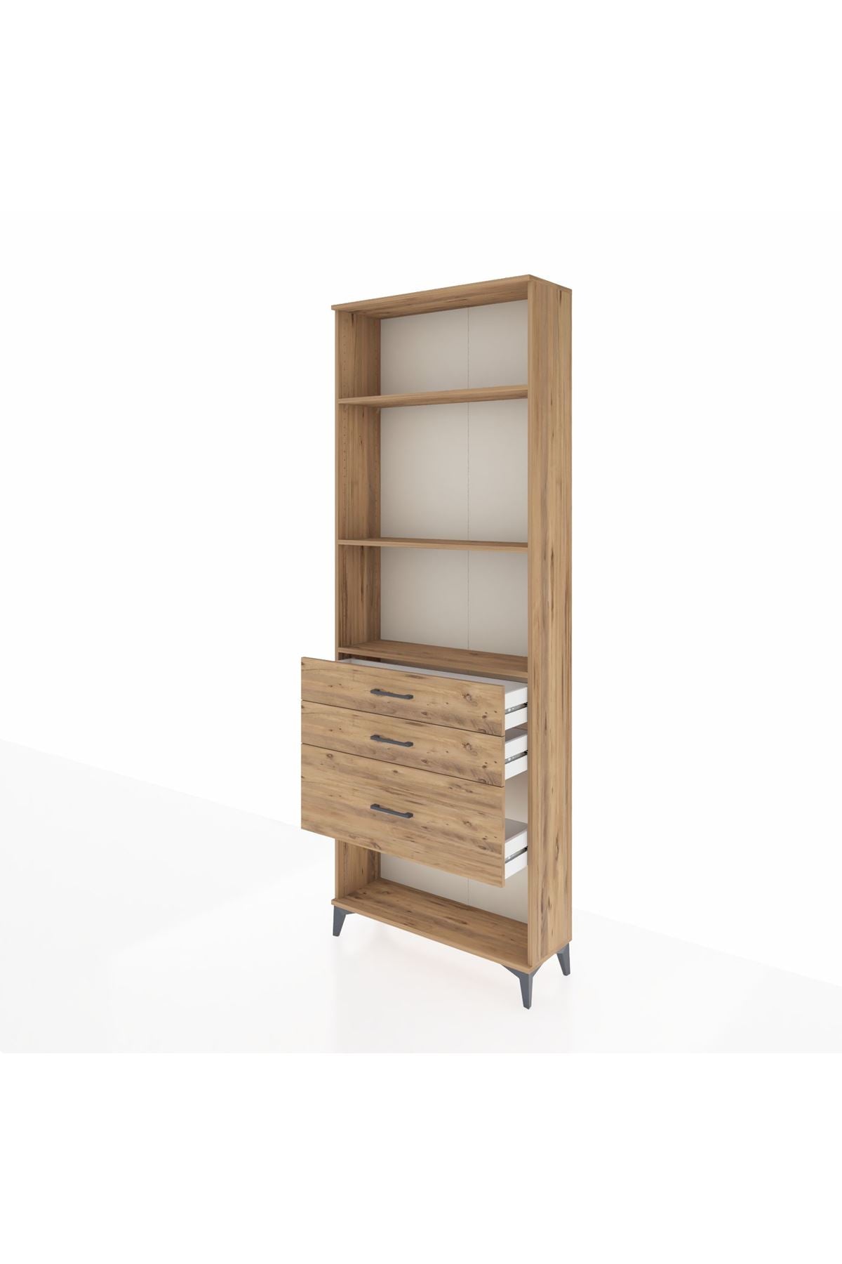 Arges Dolap 3 Raflı 3 Çekmeceli 88x30x243 Çam-Çam