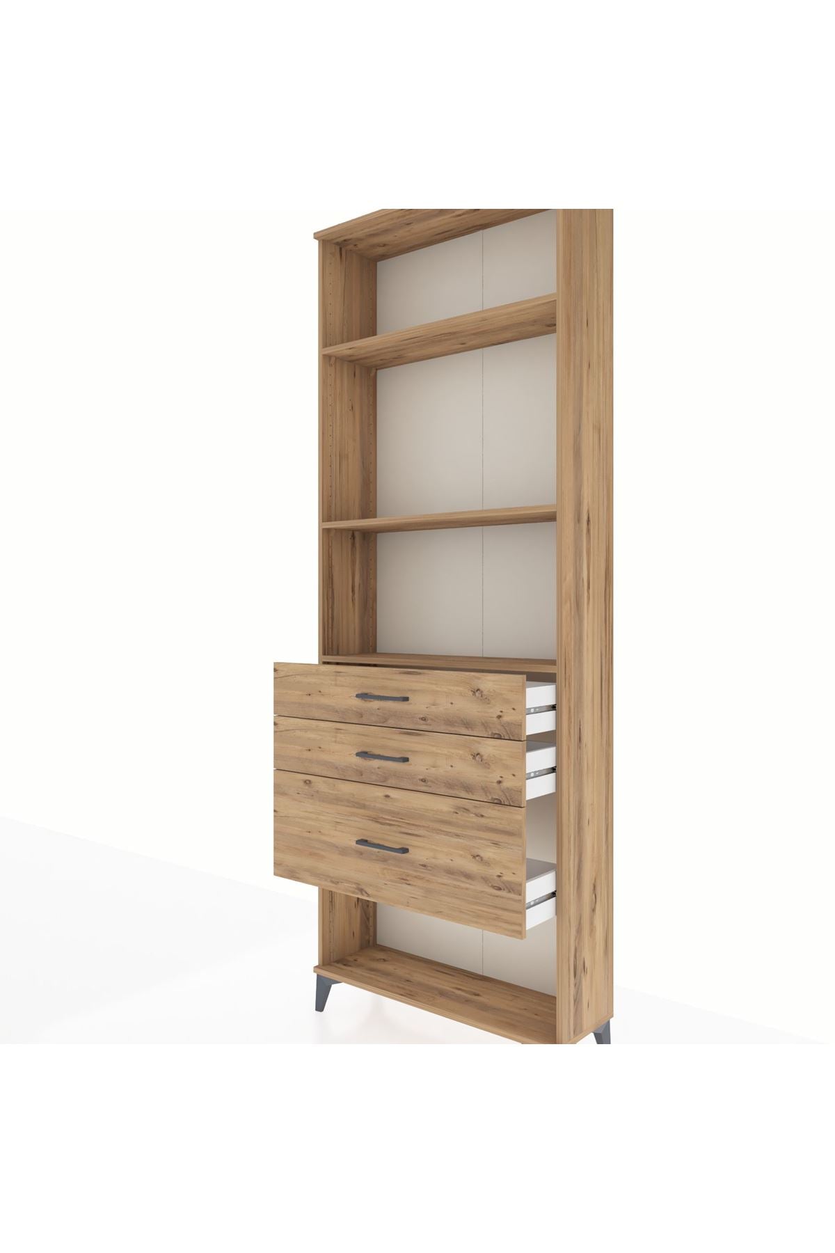 Arges Dolap 3 Raflı 3 Çekmeceli 88x30x243 Çam-Çam