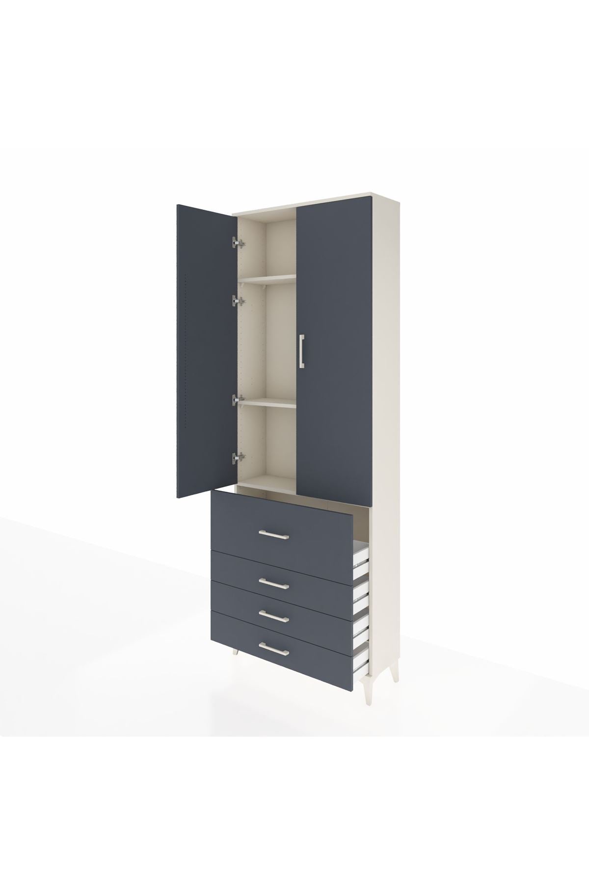 Arges Dolap 3 Raflı 4 Çekmeceli 2 Kapaklı 88x30x243 Aytaşı-Antrasit