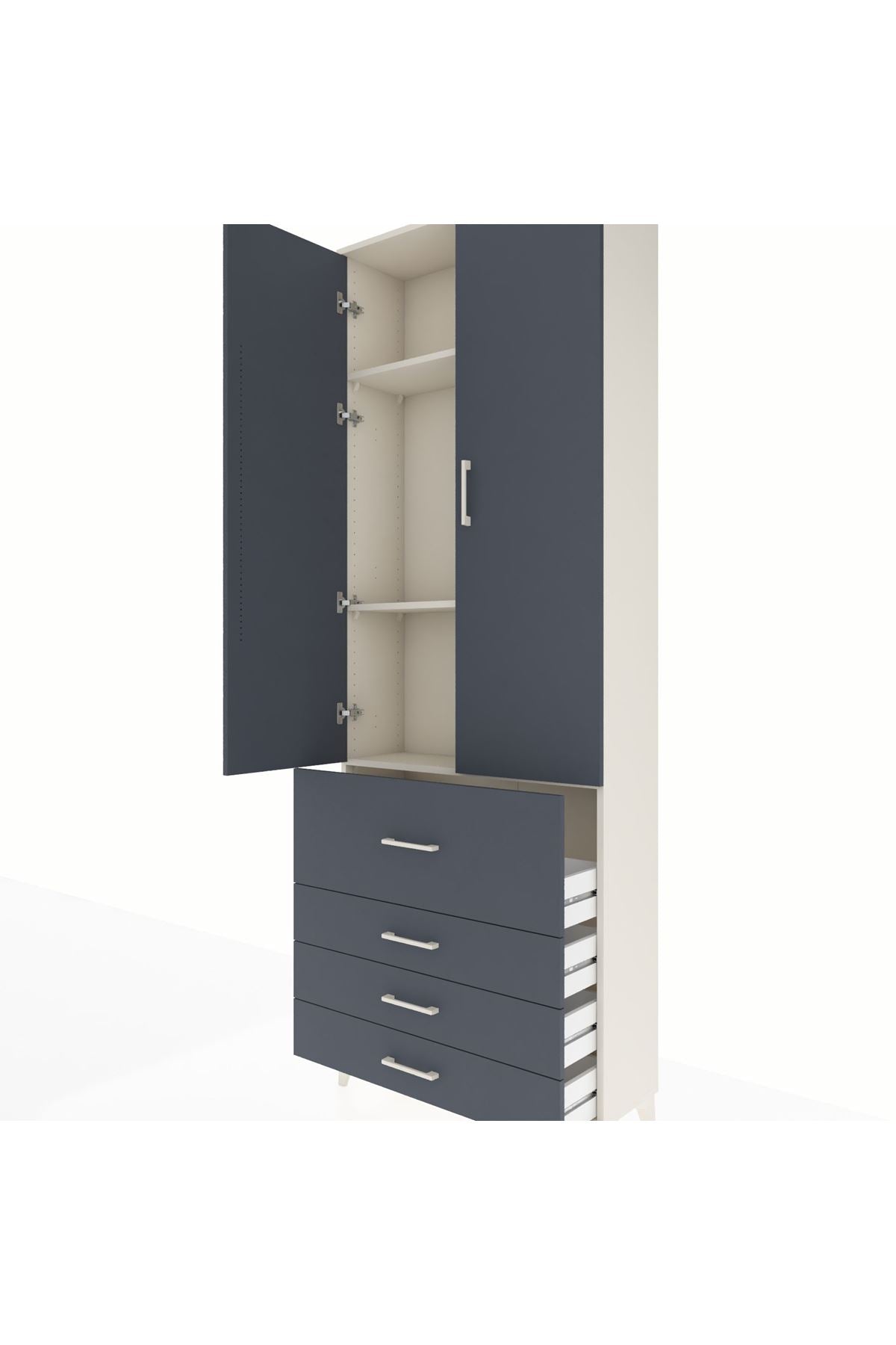 Arges Dolap 3 Raflı 4 Çekmeceli 2 Kapaklı 88x30x243 Aytaşı-Antrasit