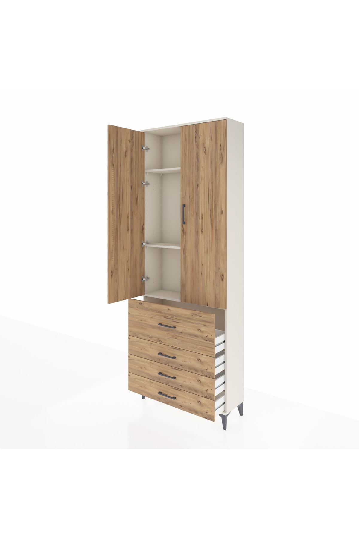 Arges Dolap 3 Raflı 4 Çekmeceli 2 Kapaklı 88x30x243 Aytaşı-Çam