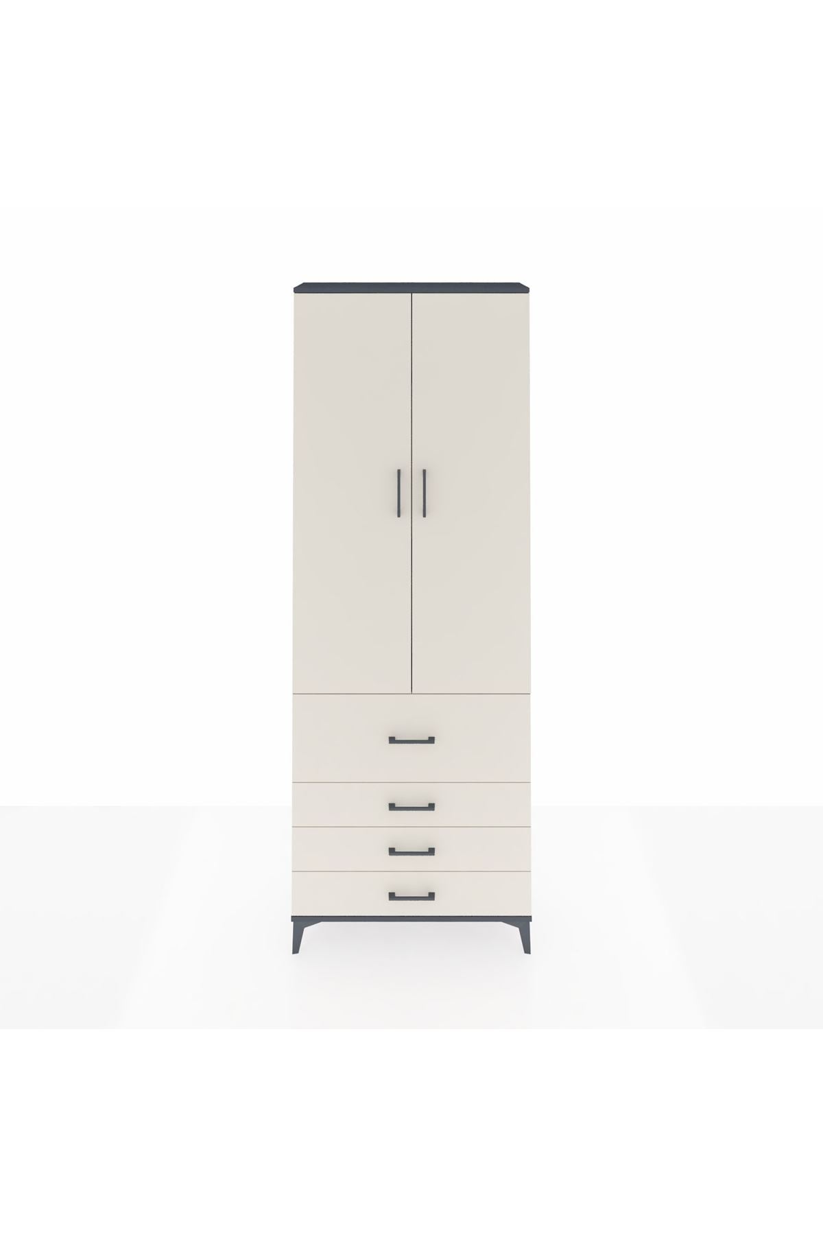 Arges Dolap 3 Raflı 4 Çekmeceli 2 Kapaklı 88x30x243 Antrasit-Aytaşı