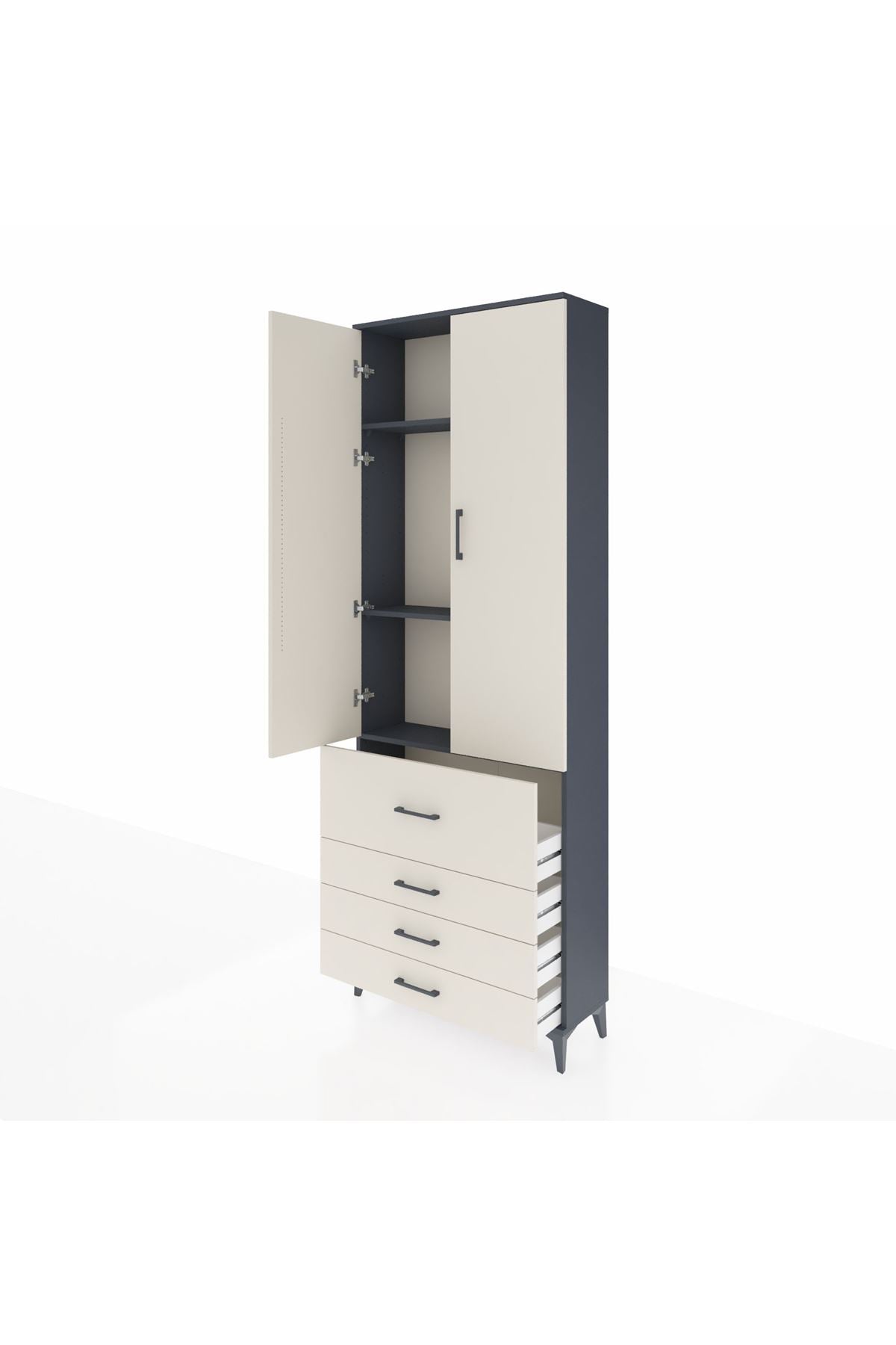 Arges Dolap 3 Raflı 4 Çekmeceli 2 Kapaklı 88x30x243 Antrasit-Aytaşı