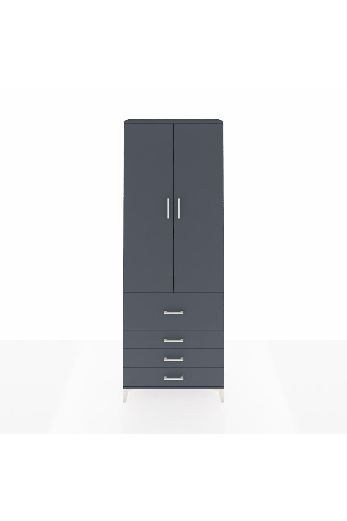 Arges Dolap 3 Raflı 4 Çekmeceli 2 Kapaklı 88x30x243 Antrasit-Antrasit