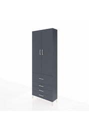 Arges Dolap 3 Raflı 4 Çekmeceli 2 Kapaklı 88x30x243 Antrasit-Antrasit