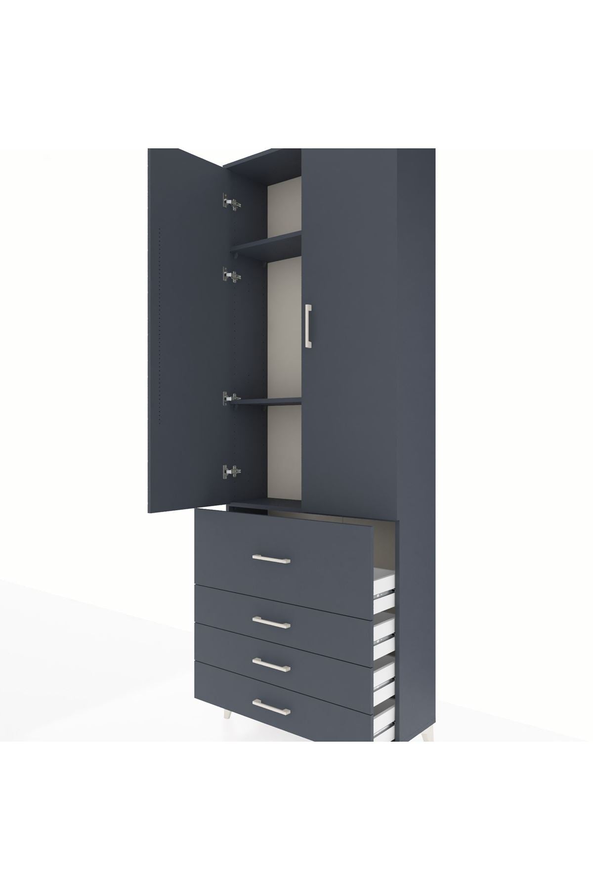 Arges Dolap 3 Raflı 4 Çekmeceli 2 Kapaklı 88x30x243 Antrasit-Antrasit