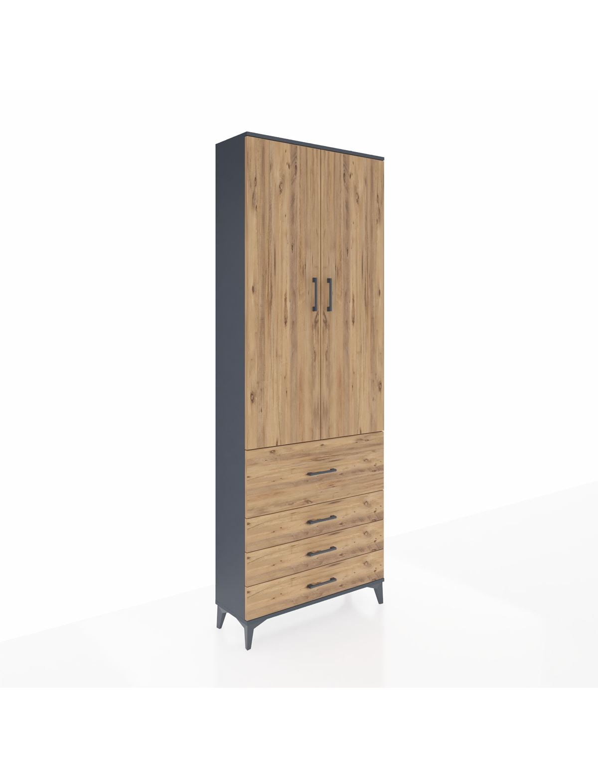 Arges Dolap 3 Raflı 4 Çekmeceli 2 Kapaklı 88x30x243 Antrasit-Çam