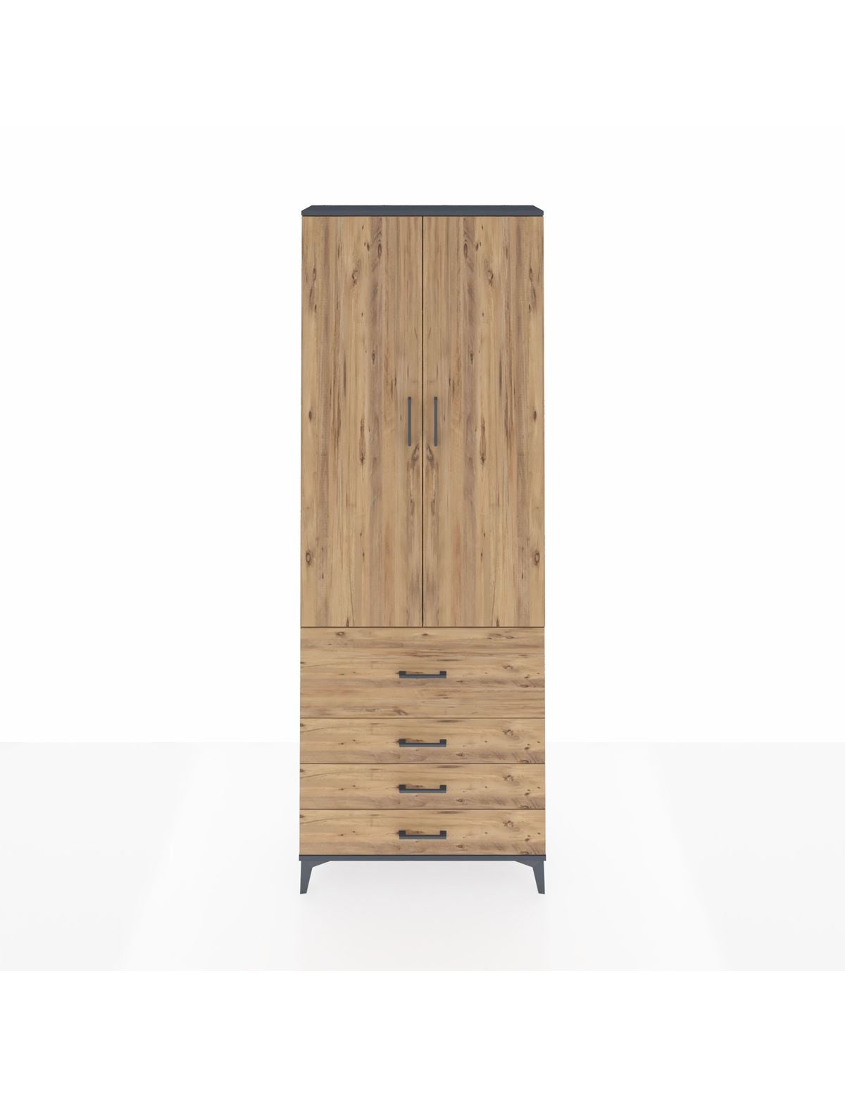 Arges Dolap 3 Raflı 4 Çekmeceli 2 Kapaklı 88x30x243 Antrasit-Çam