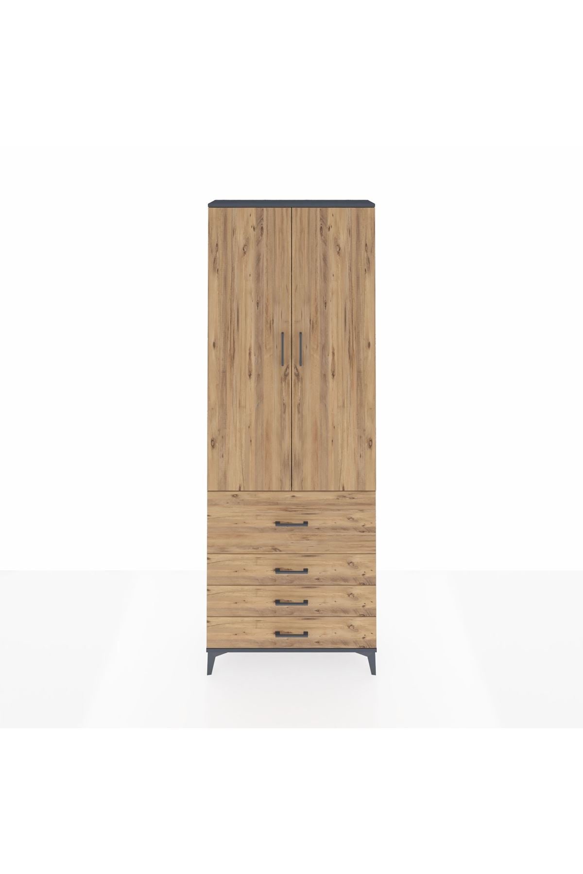 Arges Dolap 3 Raflı 4 Çekmeceli 2 Kapaklı 88x30x243 Antrasit-Çam