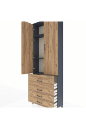 Arges Dolap 3 Raflı 4 Çekmeceli 2 Kapaklı 88x30x243 Antrasit-Çam