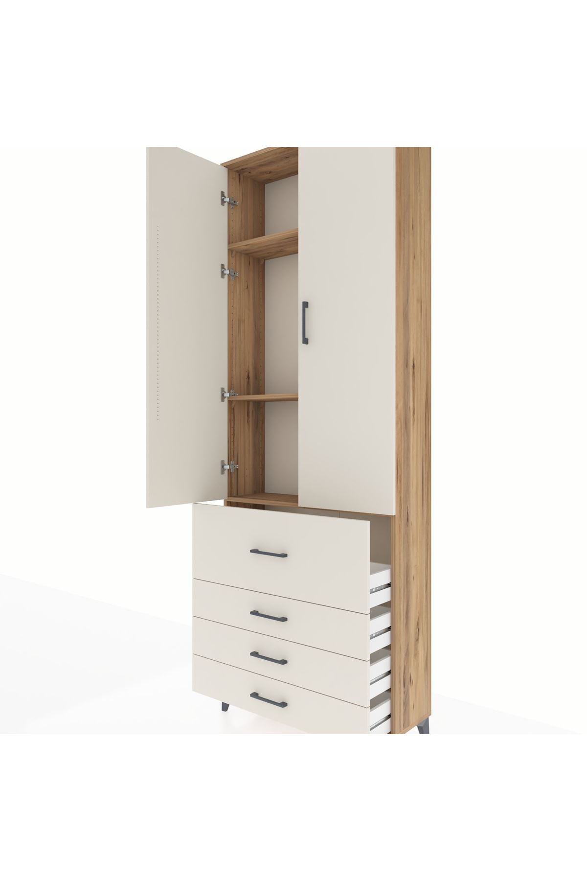 Arges Dolap 3 Raflı 4 Çekmeceli 2 Kapaklı 88x30x243 Çam-Aytaşı