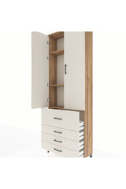 Arges Dolap 3 Raflı 4 Çekmeceli 2 Kapaklı 88x30x243 Çam-Aytaşı