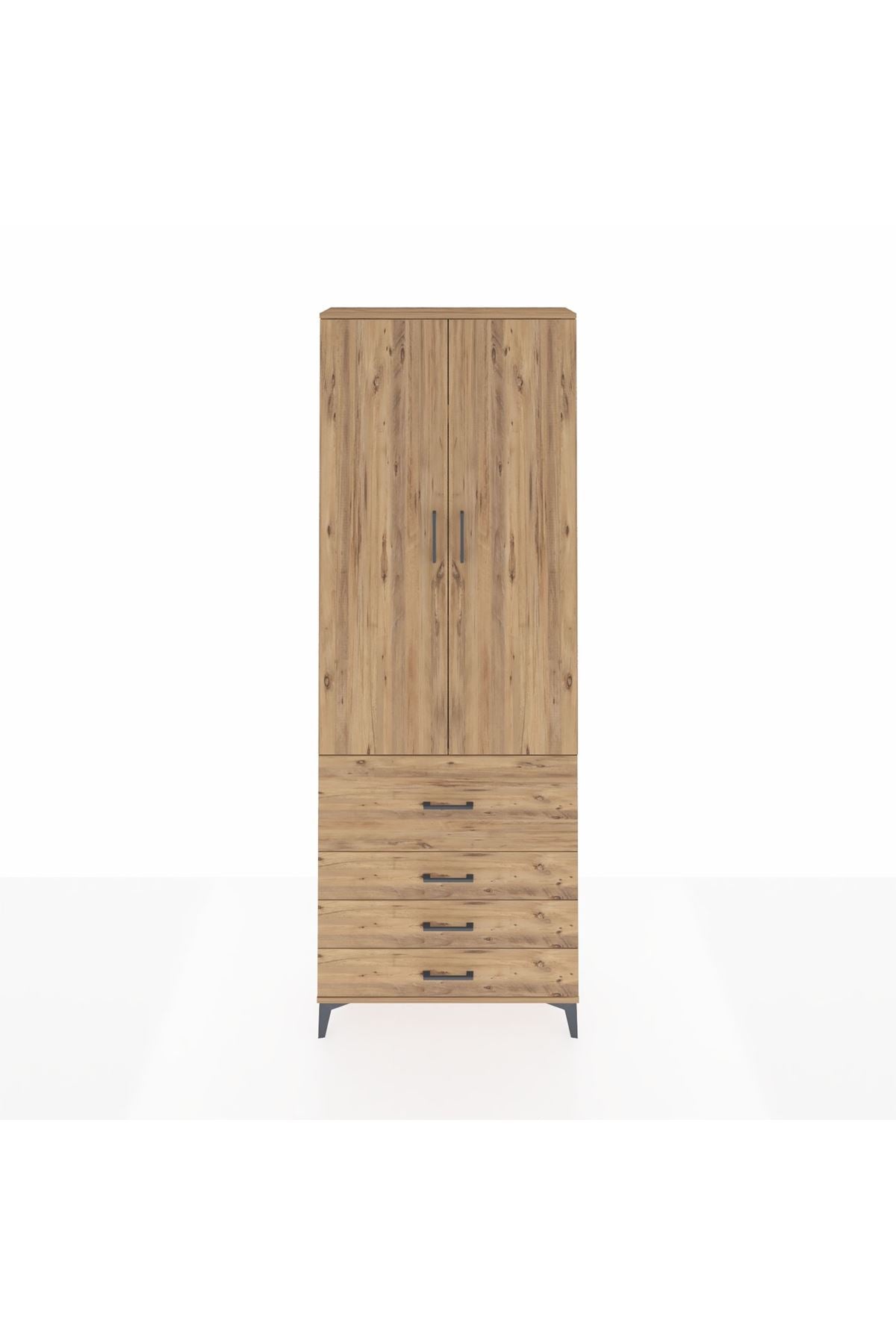 Arges Dolap 3 Raflı 4 Çekmeceli 2 Kapaklı 88x30x243 Çam-Çam