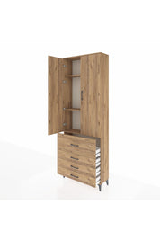 Arges Dolap 3 Raflı 4 Çekmeceli 2 Kapaklı 88x30x243 Çam-Çam