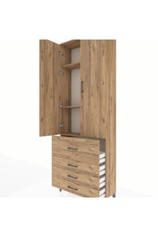 Arges Dolap 3 Raflı 4 Çekmeceli 2 Kapaklı 88x30x243 Çam-Çam
