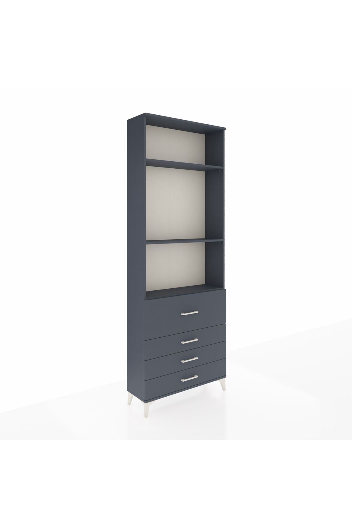 Arges Dolap 3 Raflı 4 Çekmeceli 88x30x243 Antrasit-Antrasit