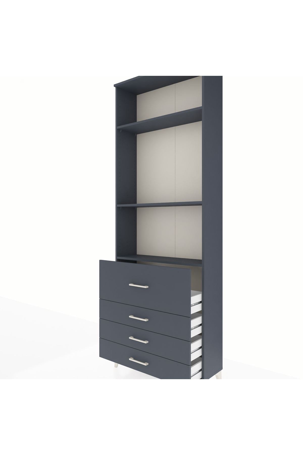 Arges Dolap 3 Raflı 4 Çekmeceli 88x30x243 Antrasit-Antrasit