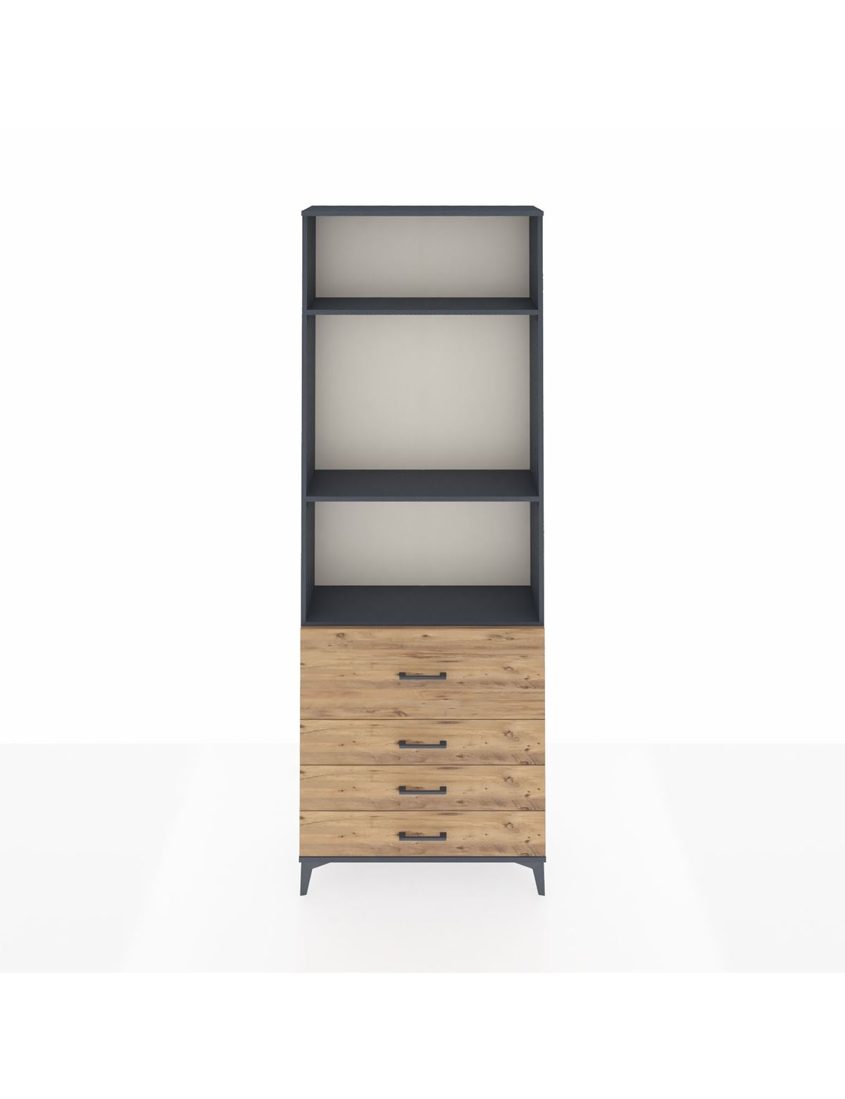 Arges Dolap 3 Raflı 4 Çekmeceli 88x30x243 Antrasit-Çam