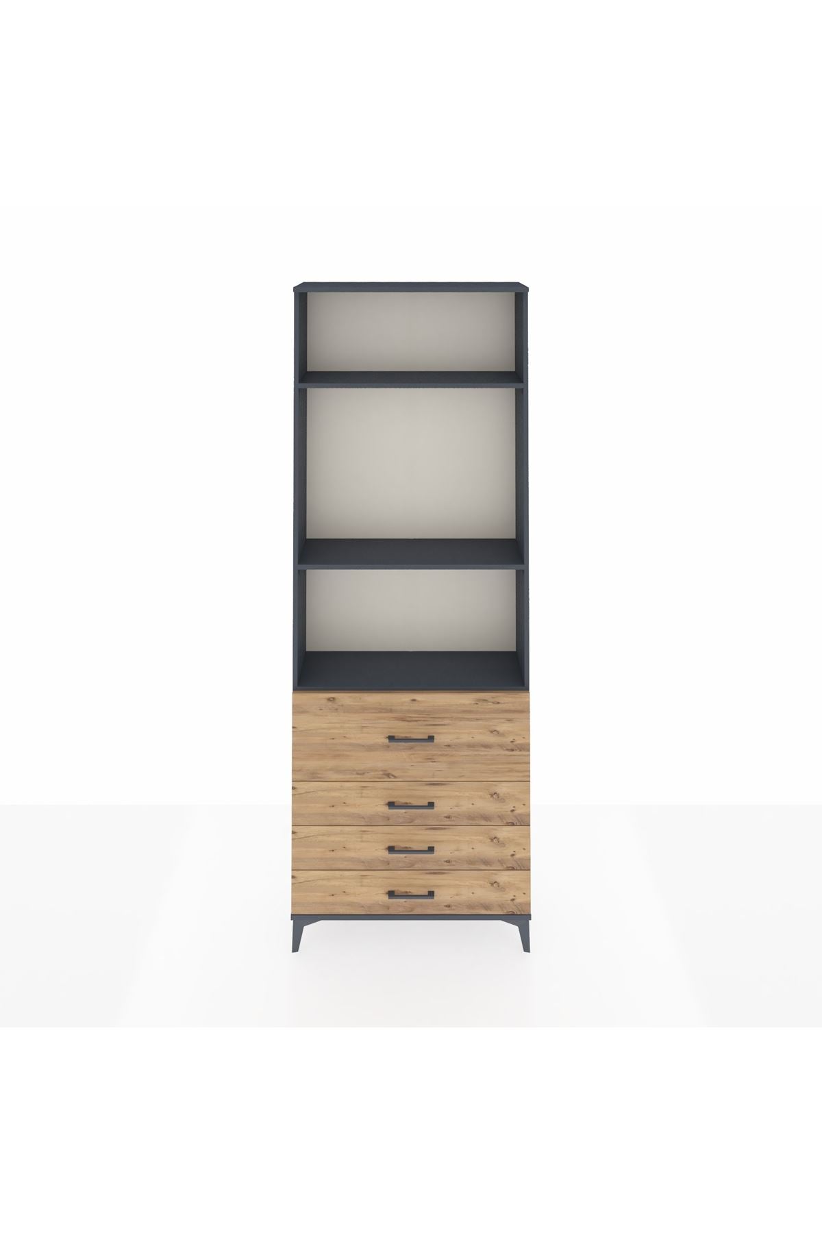 Arges Dolap 3 Raflı 4 Çekmeceli 88x30x243 Antrasit-Çam