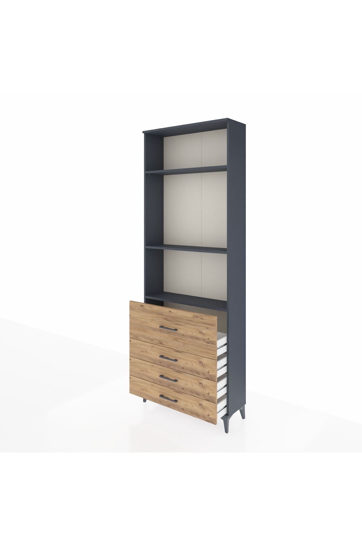 Arges Dolap 3 Raflı 4 Çekmeceli 88x30x243 Antrasit-Çam