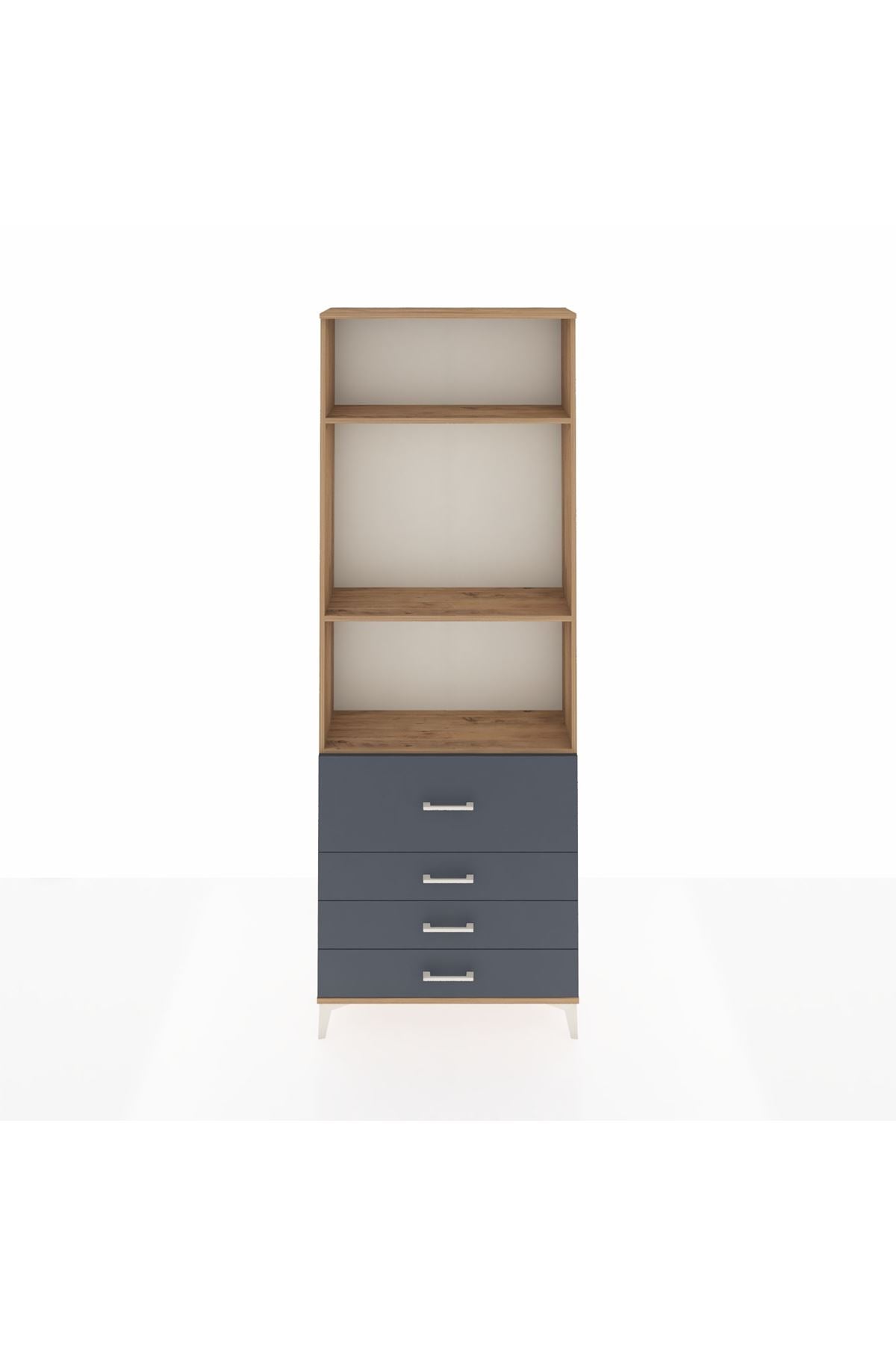 Arges Dolap 3 Raflı 4 Çekmeceli 88x30x243 Çam-Antrasit