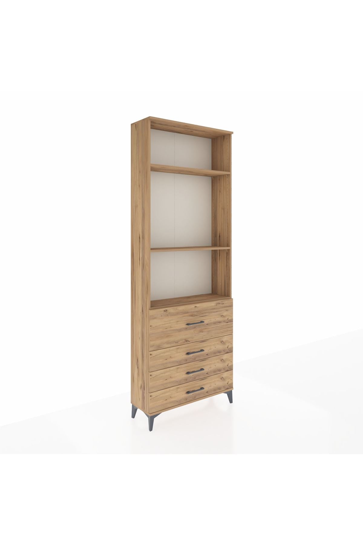 Arges Dolap 3 Raflı 4 Çekmeceli 88x30x243 Çam-Çam