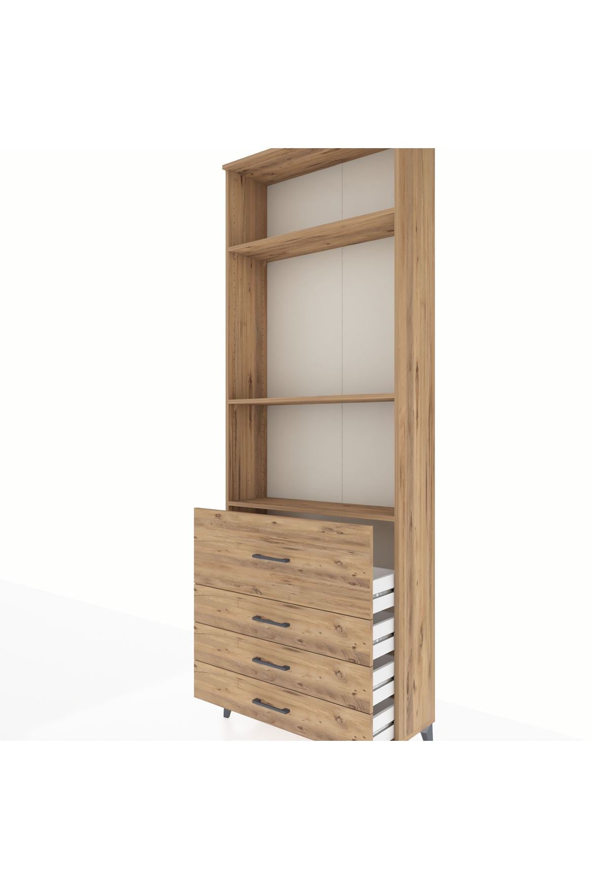 Arges Dolap 3 Raflı 4 Çekmeceli 88x30x243 Çam-Çam