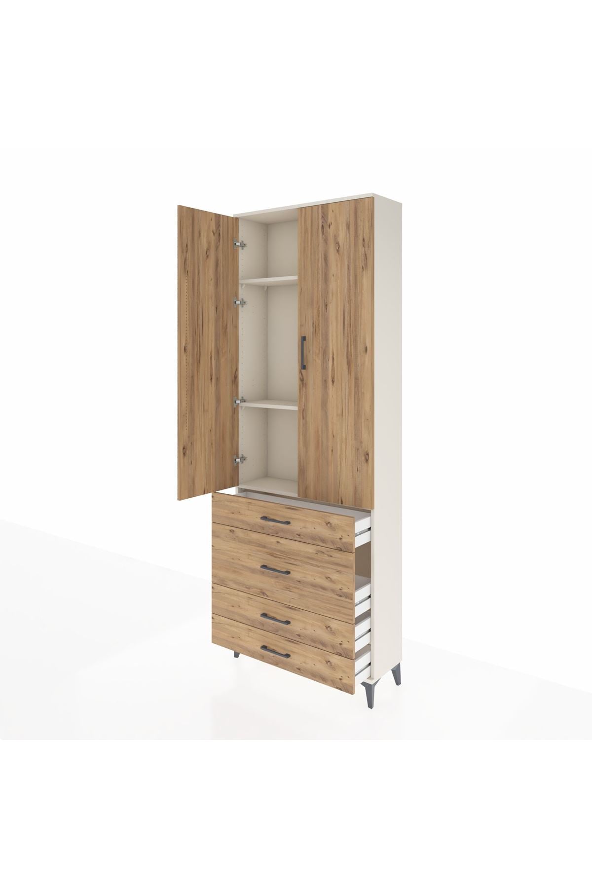 Arges Dolap 3 Raflı 4 Çekmeceli 2 Kapaklı 88x30x243 Aytaşı-Çam