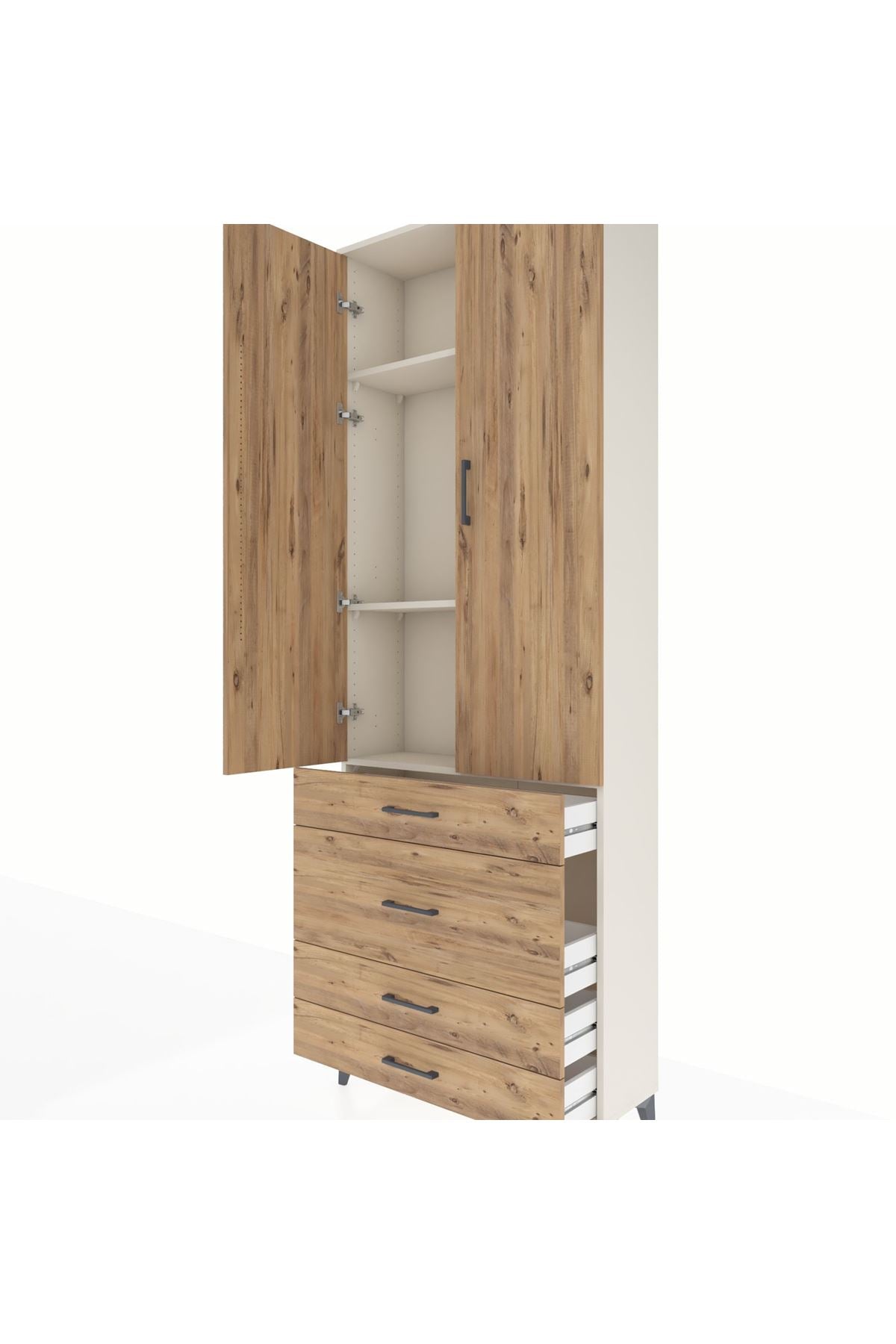 Arges Dolap 3 Raflı 4 Çekmeceli 2 Kapaklı 88x30x243 Aytaşı-Çam