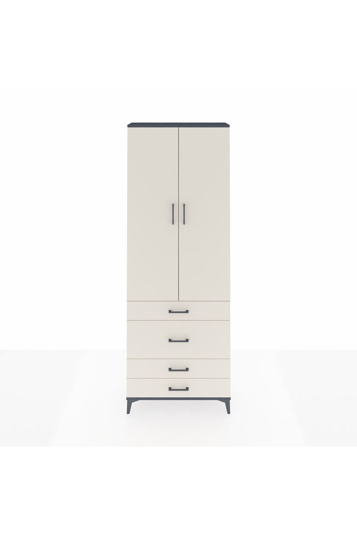 Arges Dolap 3 Raflı 4 Çekmeceli 2 Kapaklı 88x30x243 Antrasit-Aytaşı