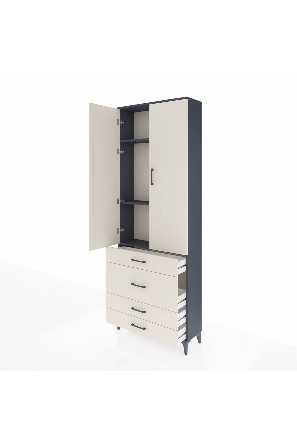 Arges Dolap 3 Raflı 4 Çekmeceli 2 Kapaklı 88x30x243 Antrasit-Aytaşı