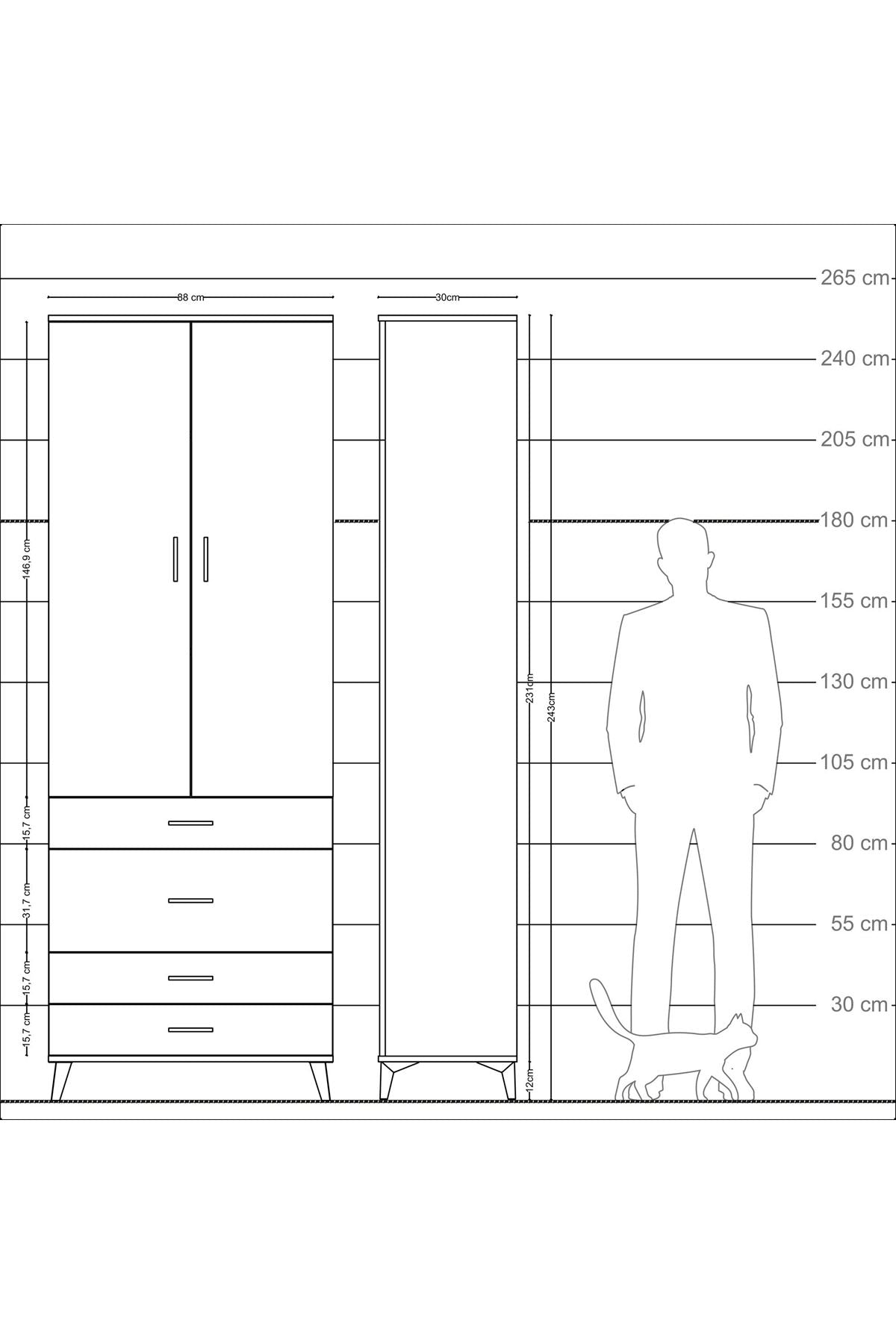 Arges Dolap 3 Raflı 4 Çekmeceli 2 Kapaklı 88x30x243 Antrasit-Aytaşı