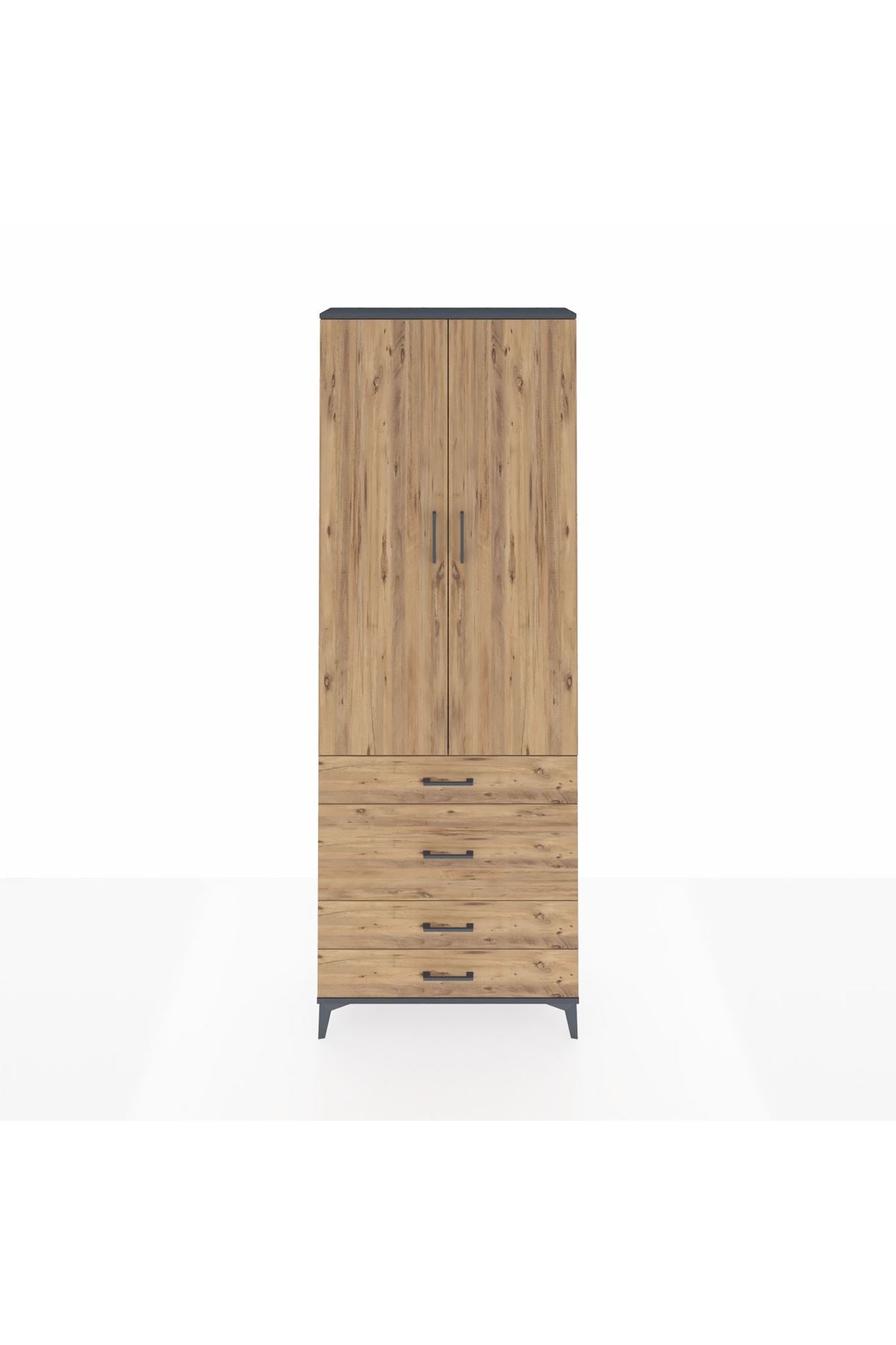 Arges Dolap 3 Raflı 4 Çekmeceli 2 Kapaklı 88x30x243 Antrasit-Çam