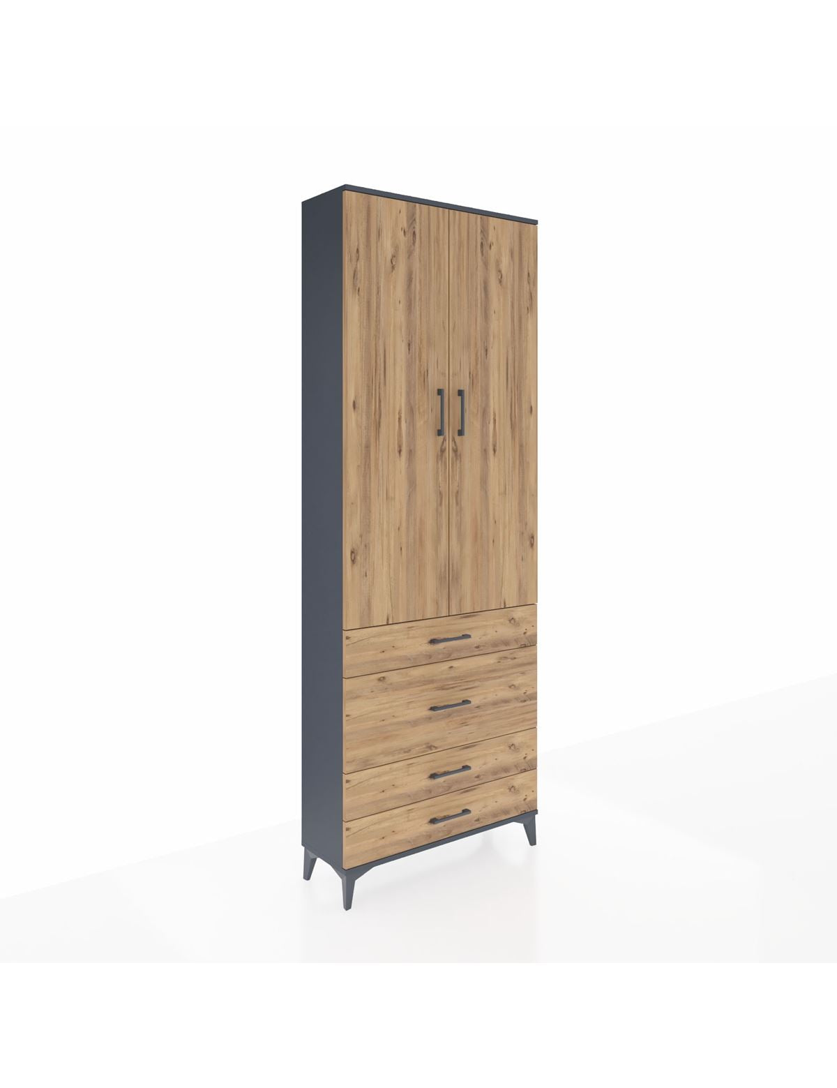 Arges Dolap 3 Raflı 4 Çekmeceli 2 Kapaklı 88x30x243 Antrasit-Çam