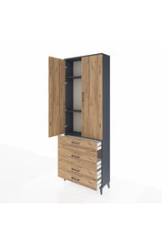 Arges Dolap 3 Raflı 4 Çekmeceli 2 Kapaklı 88x30x243 Antrasit-Çam