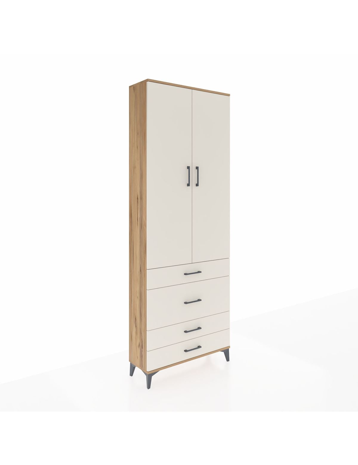 Arges Dolap 3 Raflı 4 Çekmeceli 2 Kapaklı 88x30x243 Çam-Aytaşı